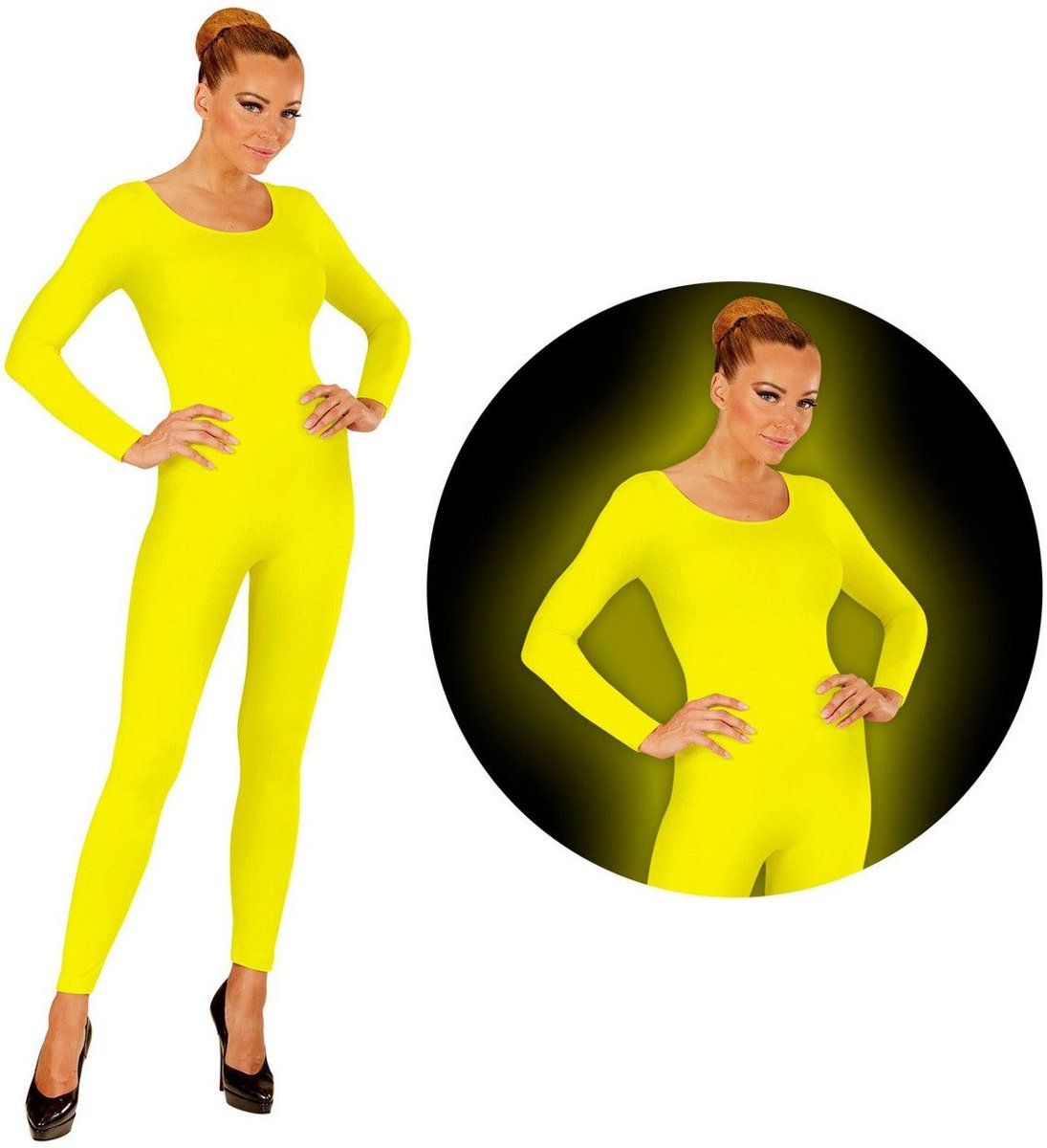 Neon Geel Bodysuit Glow | Vrouw | Small / Medium | Carnaval kostuum | Verkleedkleding